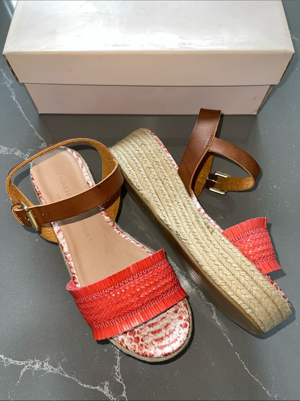 NIB Chinese Laundry Ziba Woven Platform Sandal - Coral & Brown